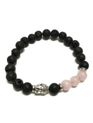 Pulsera de Piedra de Lava - Buda - Cuarzo Rosa