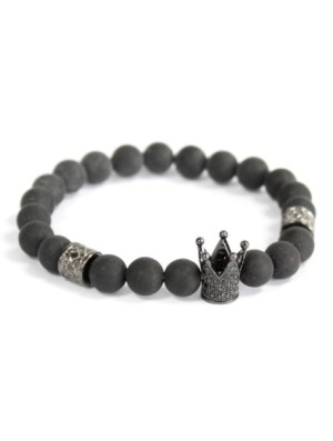 Corona de cristal / Ágata negra - Pulsera de piedras preciosas