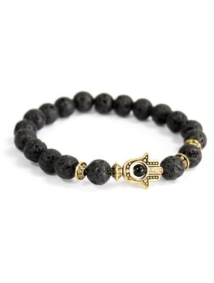 Hamsa de oro / piedra de lava - pulsera de piedras preciosas