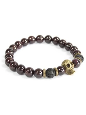 Calavera de bronce / Piedra de sangre - Pulsera de piedras preciosas