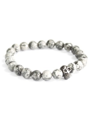 Calavera de peltre / ágata gris - Pulsera de piedras preciosas