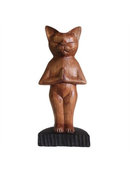 Gato de yoga tallado a mano - De pie
