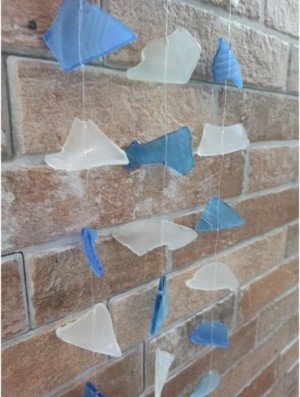 Carillón de vidrio reciclado - Tres cuerdas - Azul y blanco