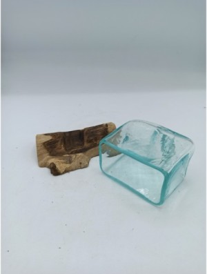Tanque de vidrio fundido sobre madera con soporte - Cuenco pequeño