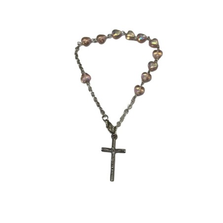 Pulsera Rosario corazón rosa