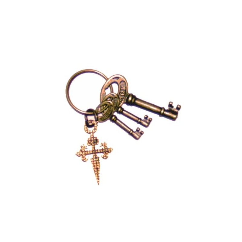Llavero amuleto llaves y Cruz de Santiago (Completo, preparado y ritualizado  suerte